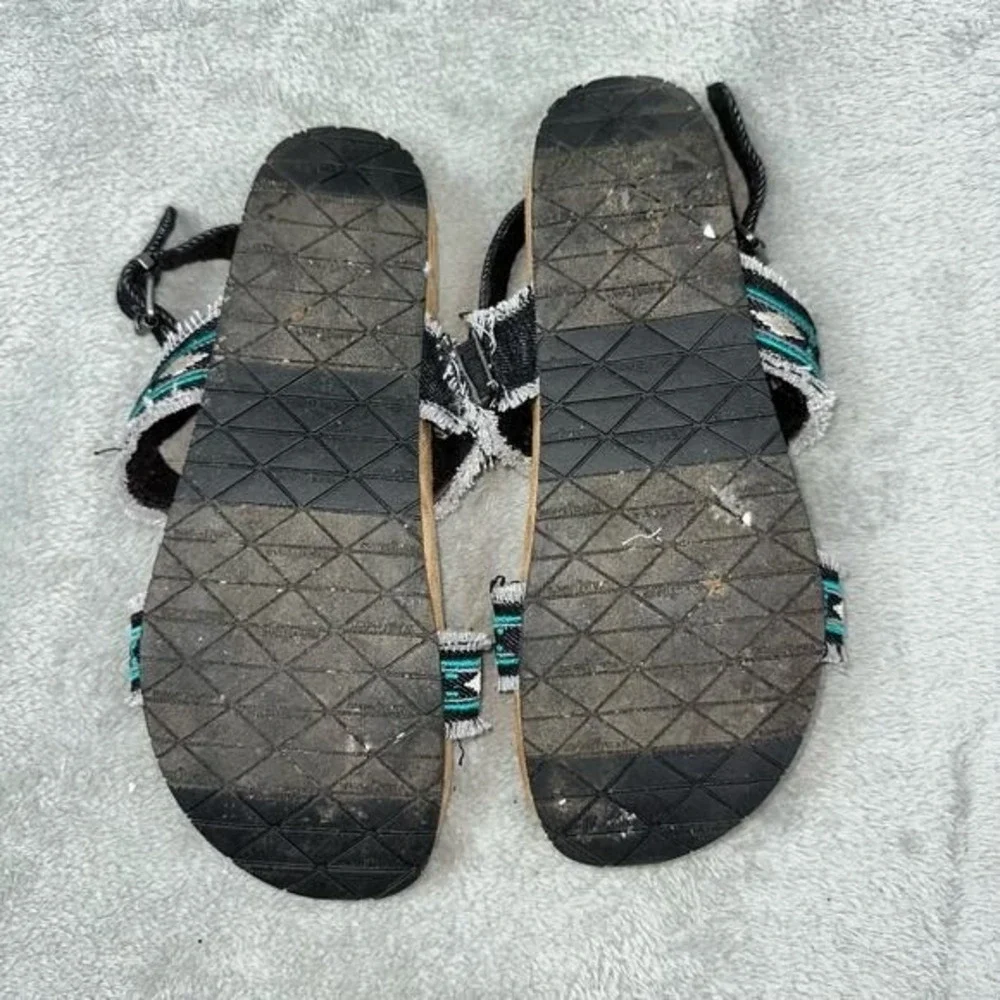 Minnetonka Melody Slingback Sandals Womens 10 Black Teal Good 74003 BKD‎